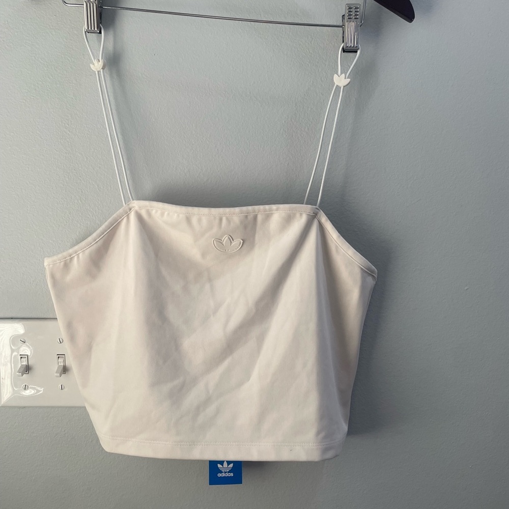 adidas Cream Spaghetti-Strap Cropped Tank Top